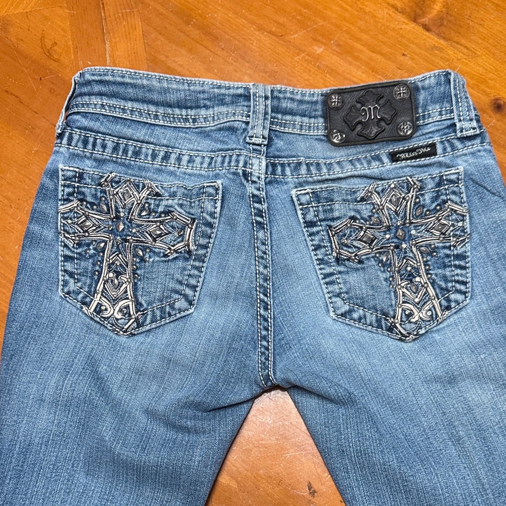 Miss Me Light Blue Skinny Jeans with Embellished Cross Pockets